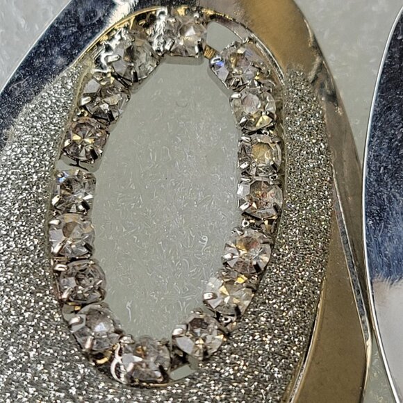 Silver Tone Drop Oval Earrings - Picture 7 of 12